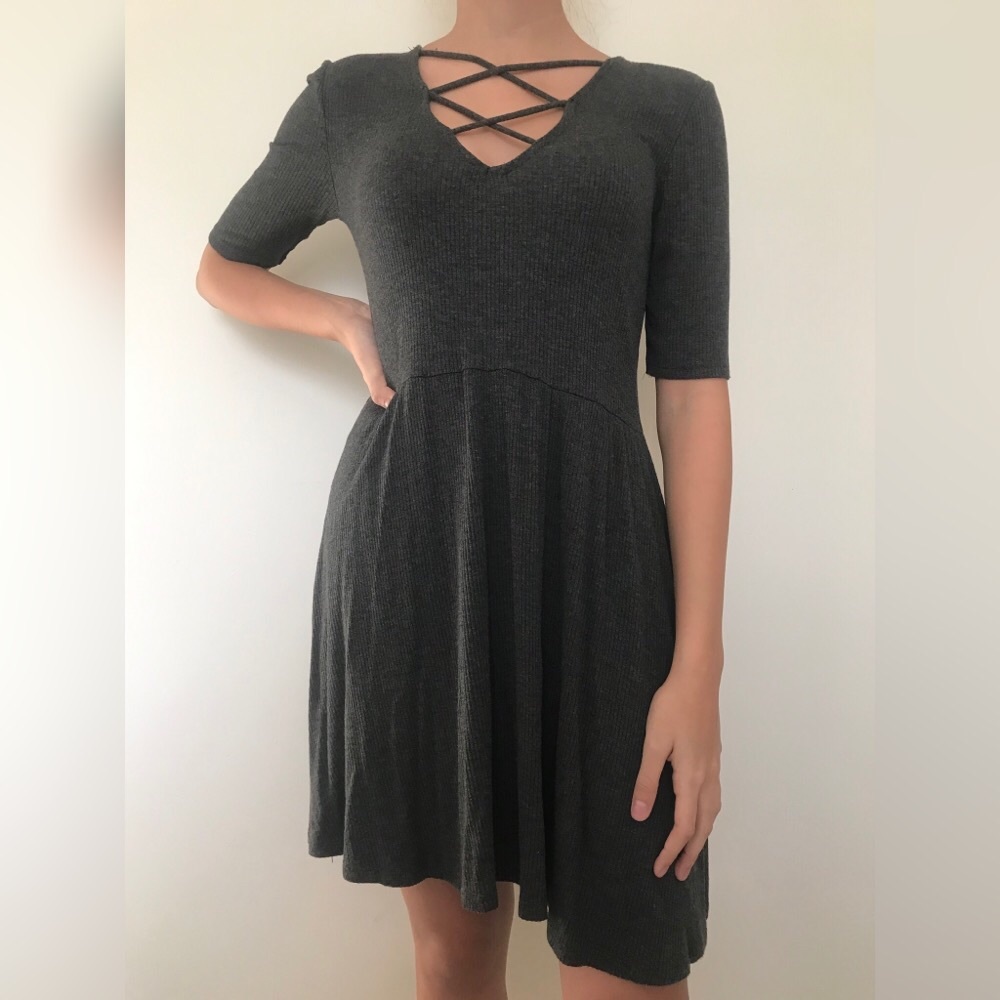 Gray criss cross dress